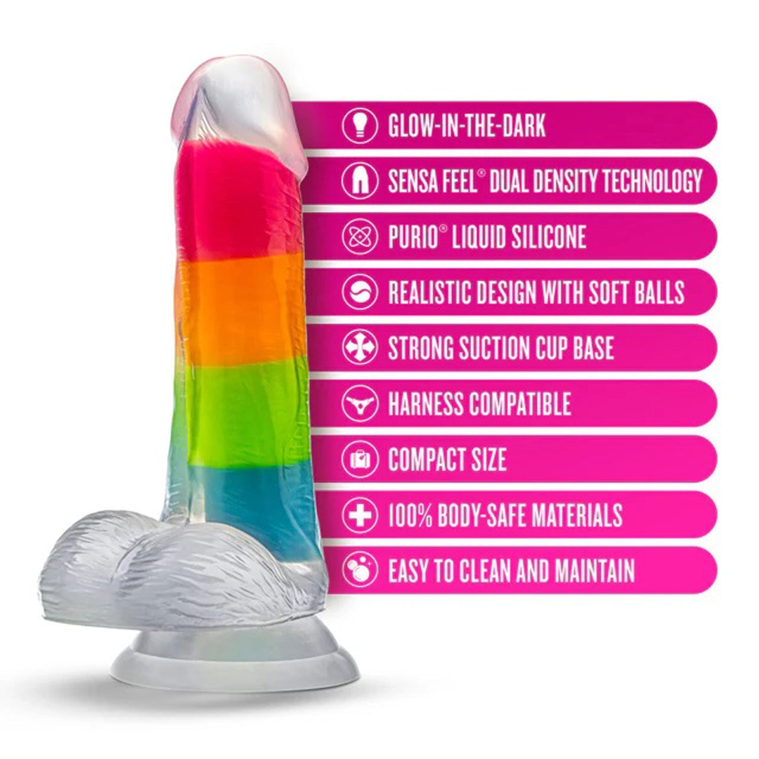 Blush Neo Elite Rainbow Rave (Glow in the Dark) Dual-Density 6.5 Inch Silicone Dildo > Dildos > Realistic Dildos - Tophatter Daily Deals