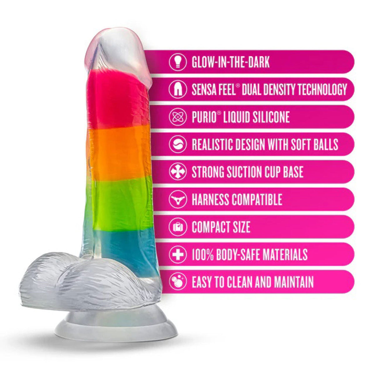 Blush Neo Elite Rainbow Rave (Glow in the Dark) Dual-Density 6.5 Inch Silicone Dildo > Dildos > Realistic Dildos - Tophatter Daily Deals