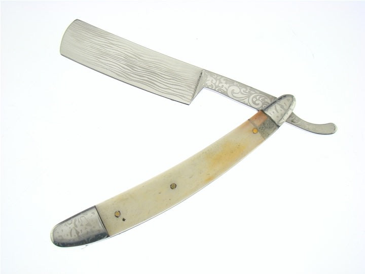 White REAL Bone Handle Straight Razor - Tophatter's Army Products & Self Defense Collectible Weapons - Tophatter Daily Deals