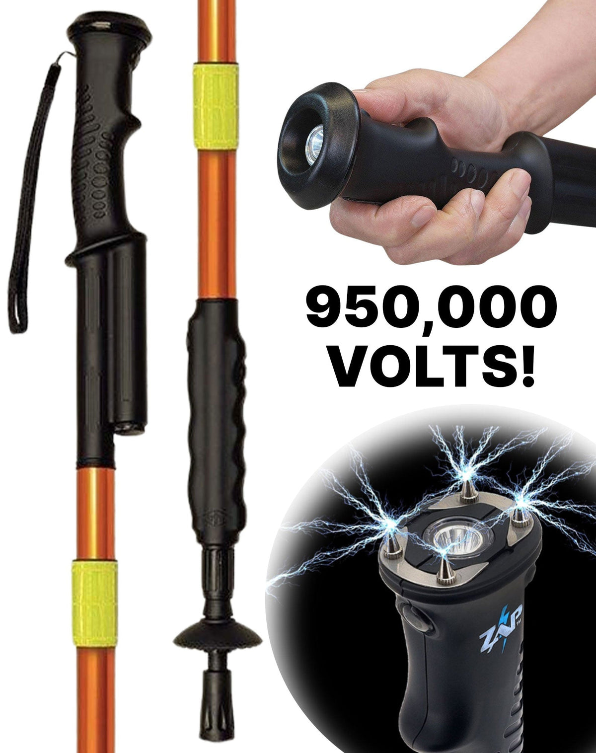 Zap® Hike 'n' Strike Stun Gun with Flashlight Hiking Staff - Orange or Black Folding Hiking Staffs - Tophatter Daily Deals
