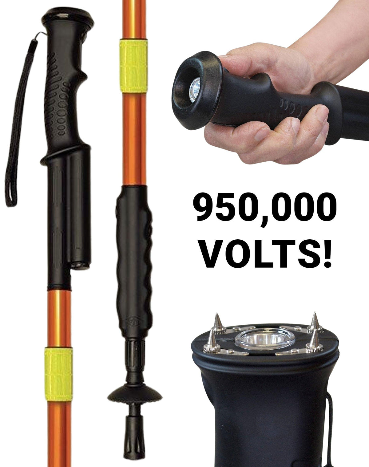 Zap® Hike 'n' Strike Stun Gun with Flashlight Hiking Staff - Orange or Black Orange Folding Hiking Staffs - Tophatter Daily Deals