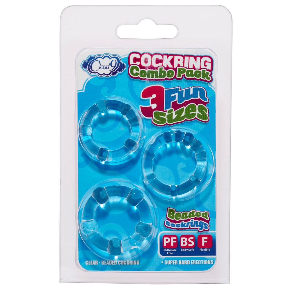 Cloud 9 Novelties Super Stretch Beaded Cock Ring Combo Pack (Black) – Skin Safe Cock Rings > Cock Ring > Sets - Tophatter Daily Deals