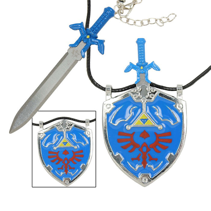 Link's Master Sword with Hylian Shield Necklace Blue Video Game Sword - Tophatter Daily Deals