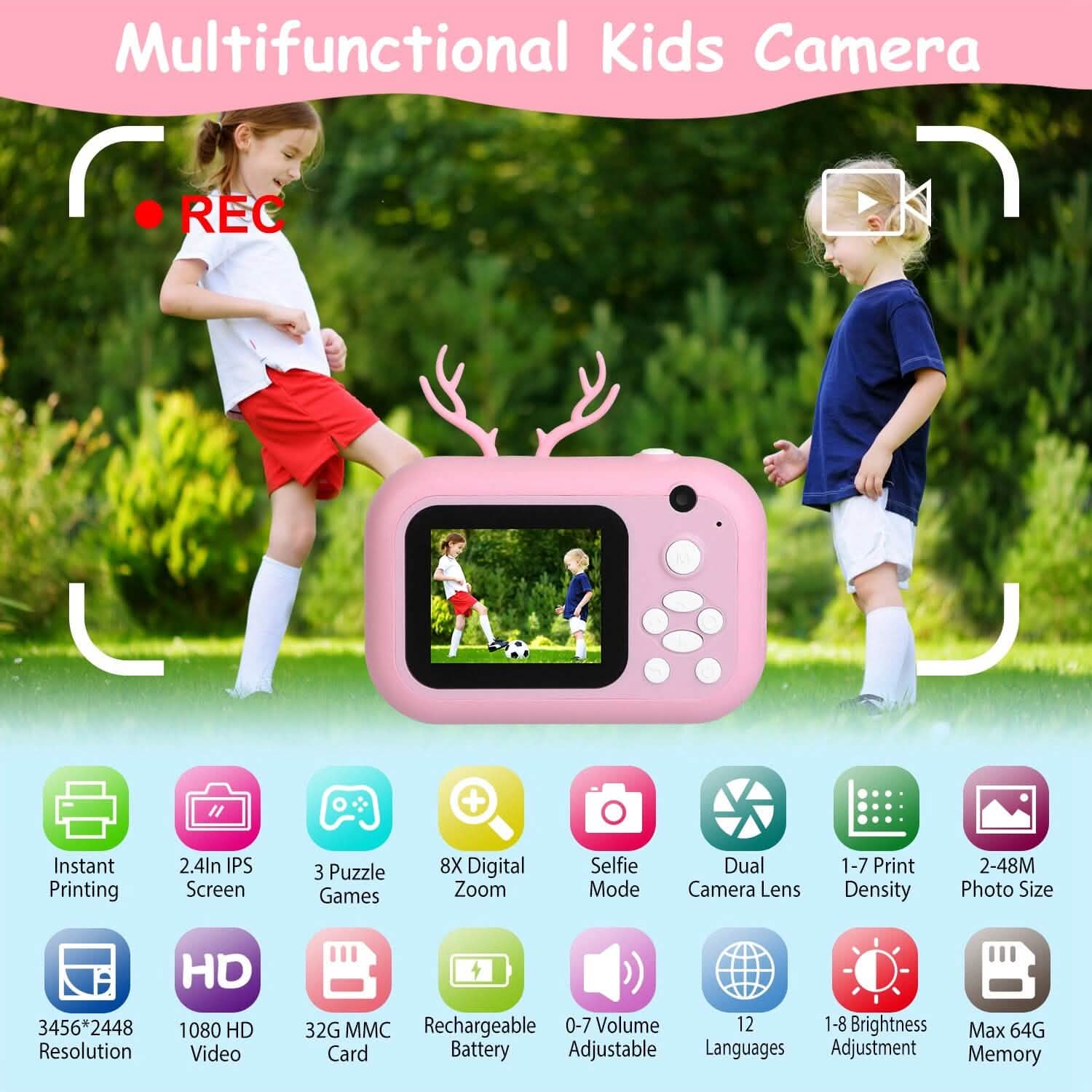Zero Ink Selfie Camera 1080P HD Video Recorder with Dual Lens 3 Roll Print Papers Cameras & Drones - Tophatter Daily Deals