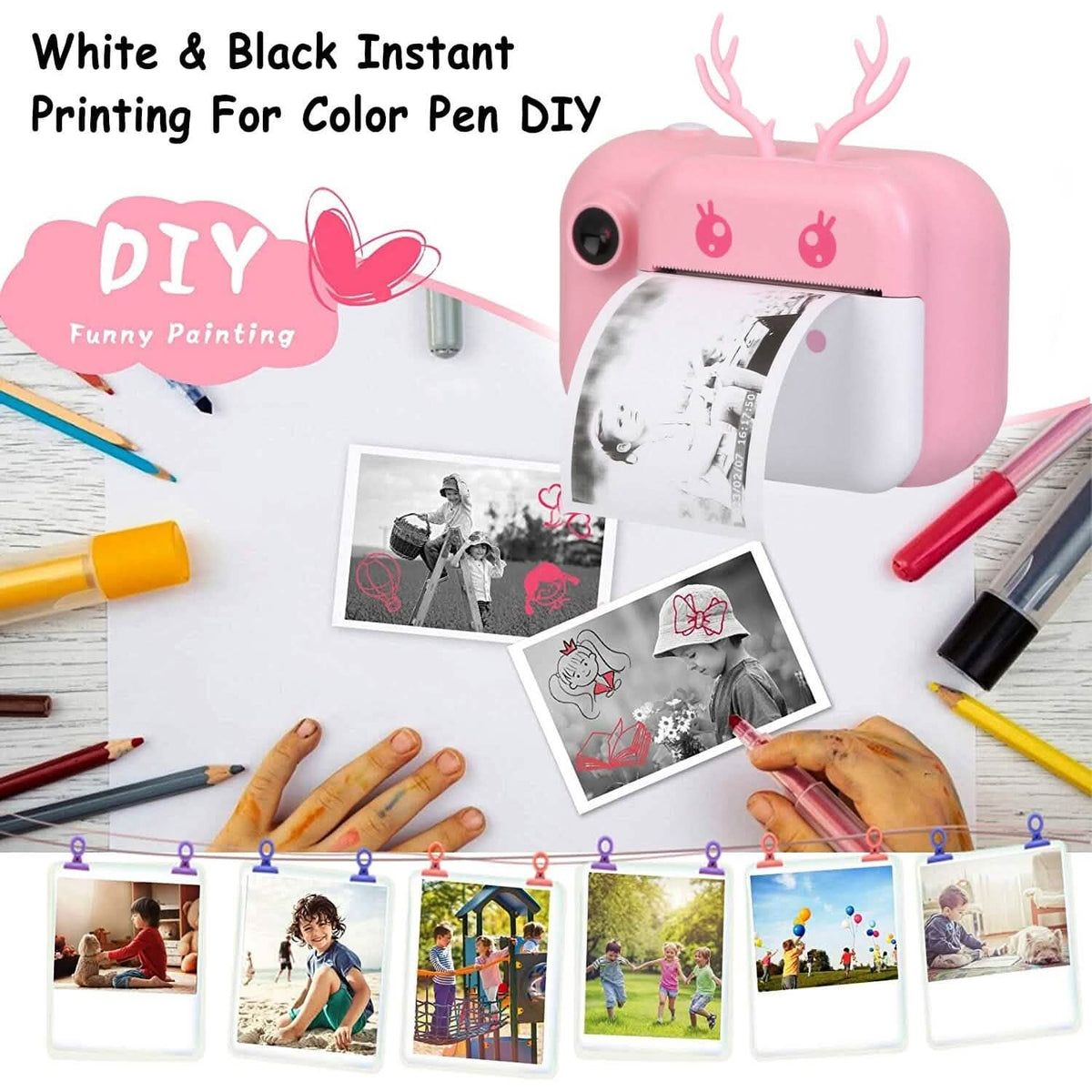 Zero Ink Selfie Camera 1080P HD Video Recorder with Dual Lens 3 Roll Print Papers Cameras & Drones - Tophatter Daily Deals