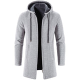 Warm Zipper Medium Long Cardigan Sweaters Grey Men's Clothing - Tophatter Daily Deals