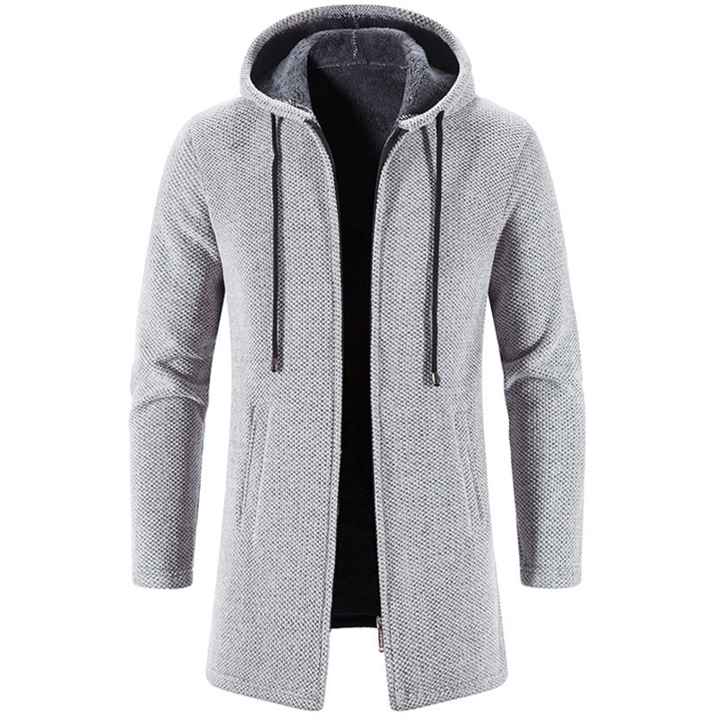 Warm Zipper Medium Long Cardigan Sweaters Grey Men's Clothing - Tophatter Daily Deals