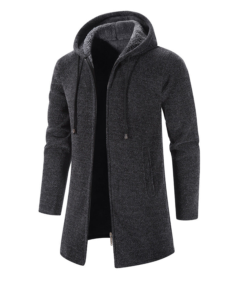 Warm Zipper Medium Long Cardigan Sweaters Dark Grey Men's Clothing - Tophatter Daily Deals