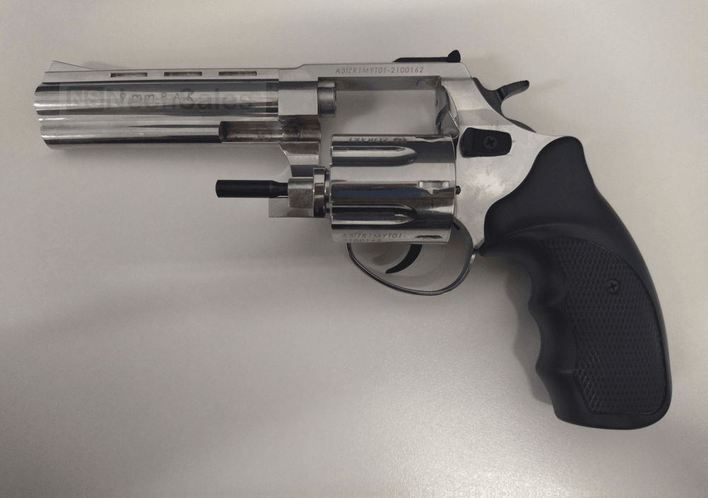 ZORAKI TD BLANK REVOLVER 4.5" - SHINY CHROME - Tophatter's Army Deals BLANK GUNS - Tophatter Daily Deals