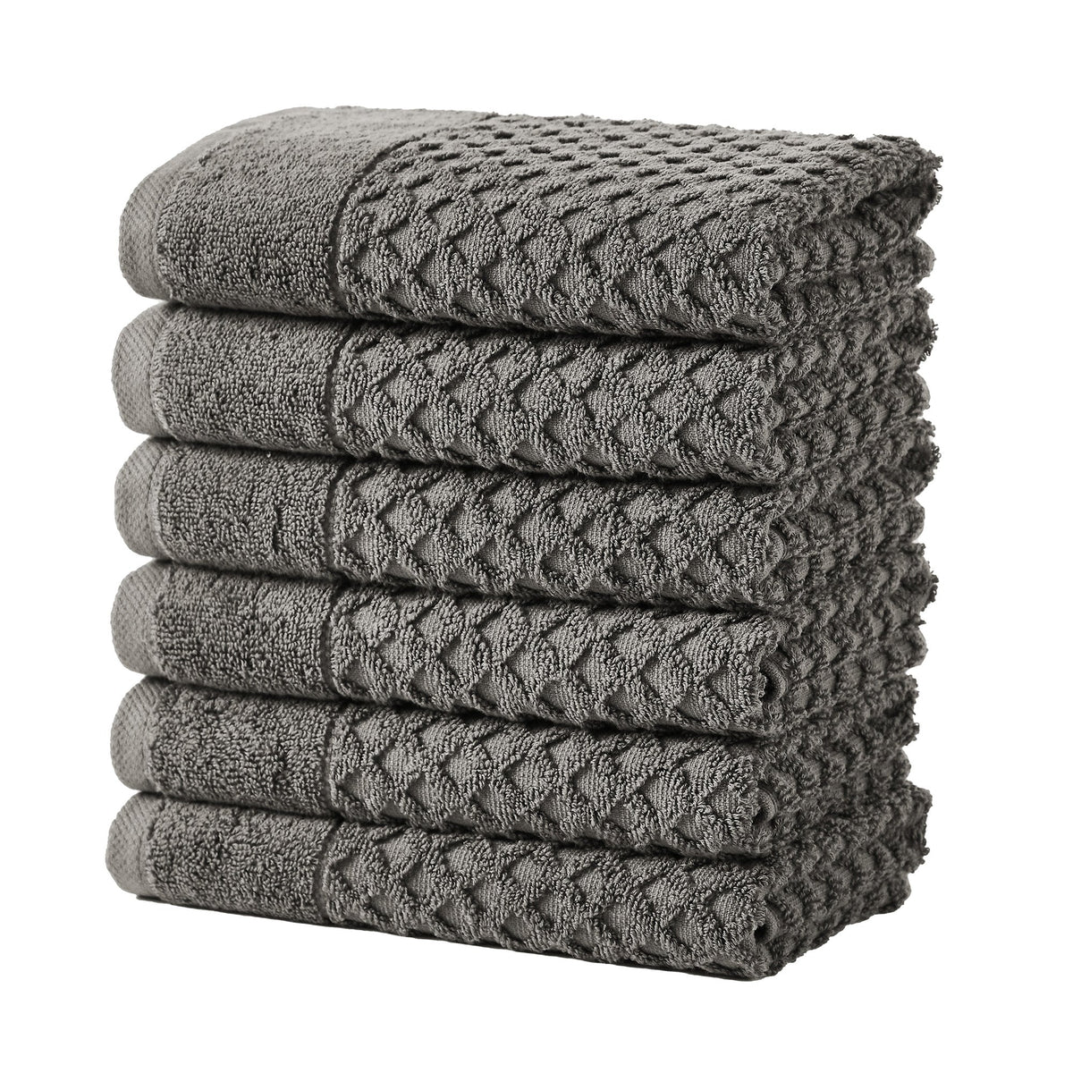 Cotton Diamond Waffle Weave Bath Towel Set - Grayson Collection Hand Towel (Pack of 6) Dark Gray Bath - Tophatter Daily Deals