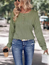 Half-Button Round Neck T-Shirt Matcha Green Women's T-Shirts - Tophatter Daily Deals