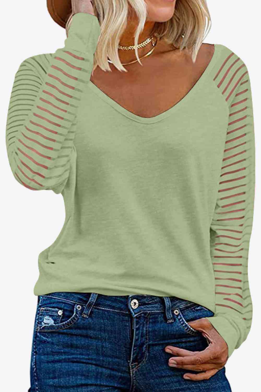 V-Neck Long Raglan Sleeve Top - Tophatter Deals