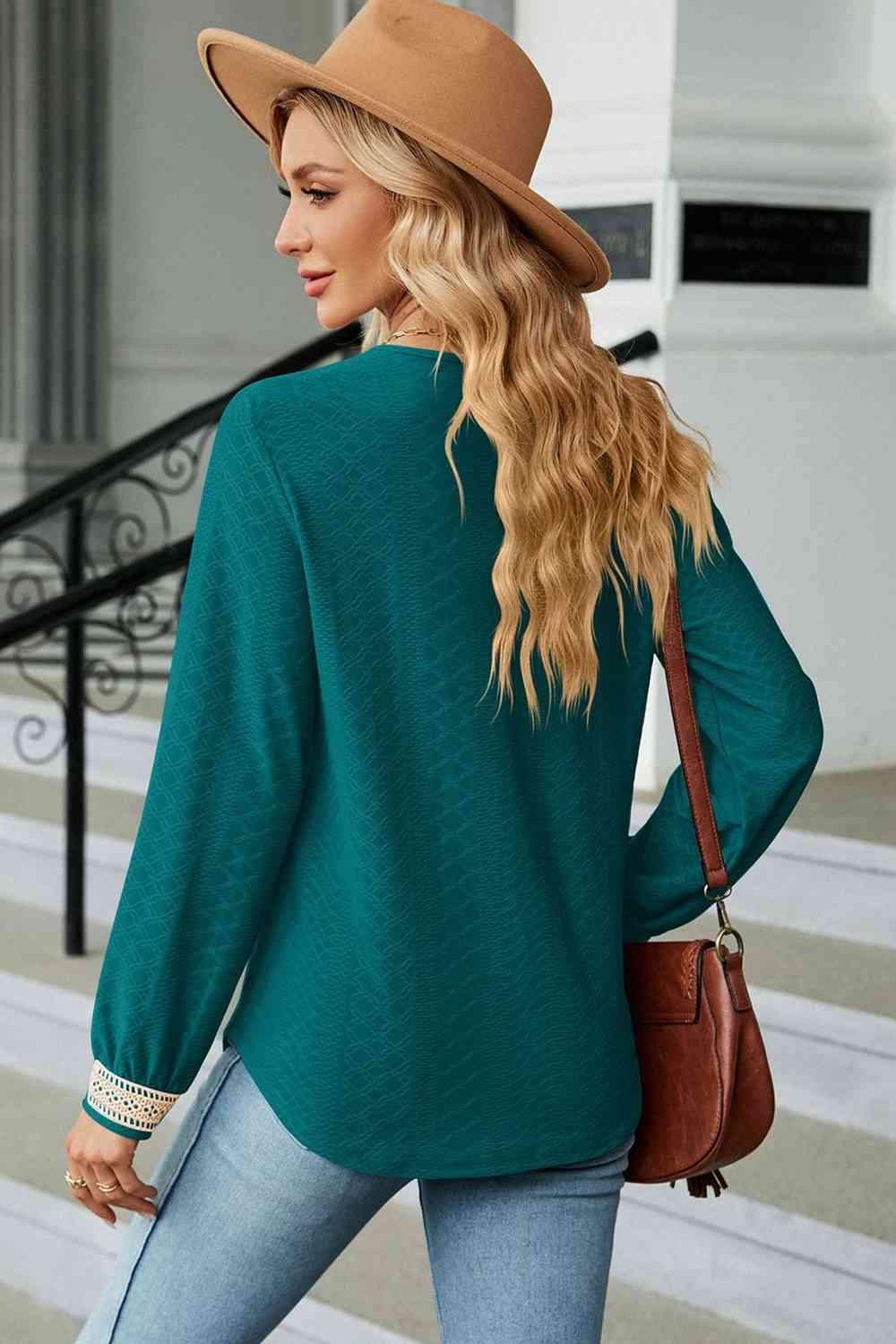 V-Neck Long Sleeve Blouse Blouses - Tophatter Daily Deals