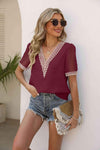 Contrast V-Neck Swiss Dot Top Blouses - Tophatter Daily Deals