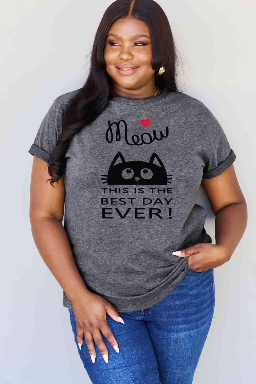 Simply Love Full Size MEOW THIS IS THE BEST DAY EVER! Graphic Cotton T-Shirt Women's T-Shirts - Tophatter Daily Deals