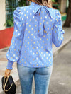 Printed Mock Neck Lantern Sleeve Blouse Blouses - Tophatter Daily Deals