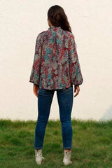 Tie Neck Heathered Balloon Sleeve Blouse Blouses - Tophatter Daily Deals