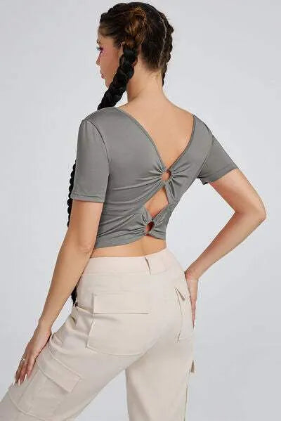 Cutout Short Sleeve T-Shirt Women's T-Shirts - Tophatter Daily Deals