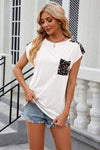 Leopard Round Neck Cap Sleeve T-Shirt Women's T-Shirts - Tophatter Daily Deals