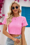 Round Neck Short Sleeve Crop Top Fuchsia Pink Blouses - Tophatter Daily Deals