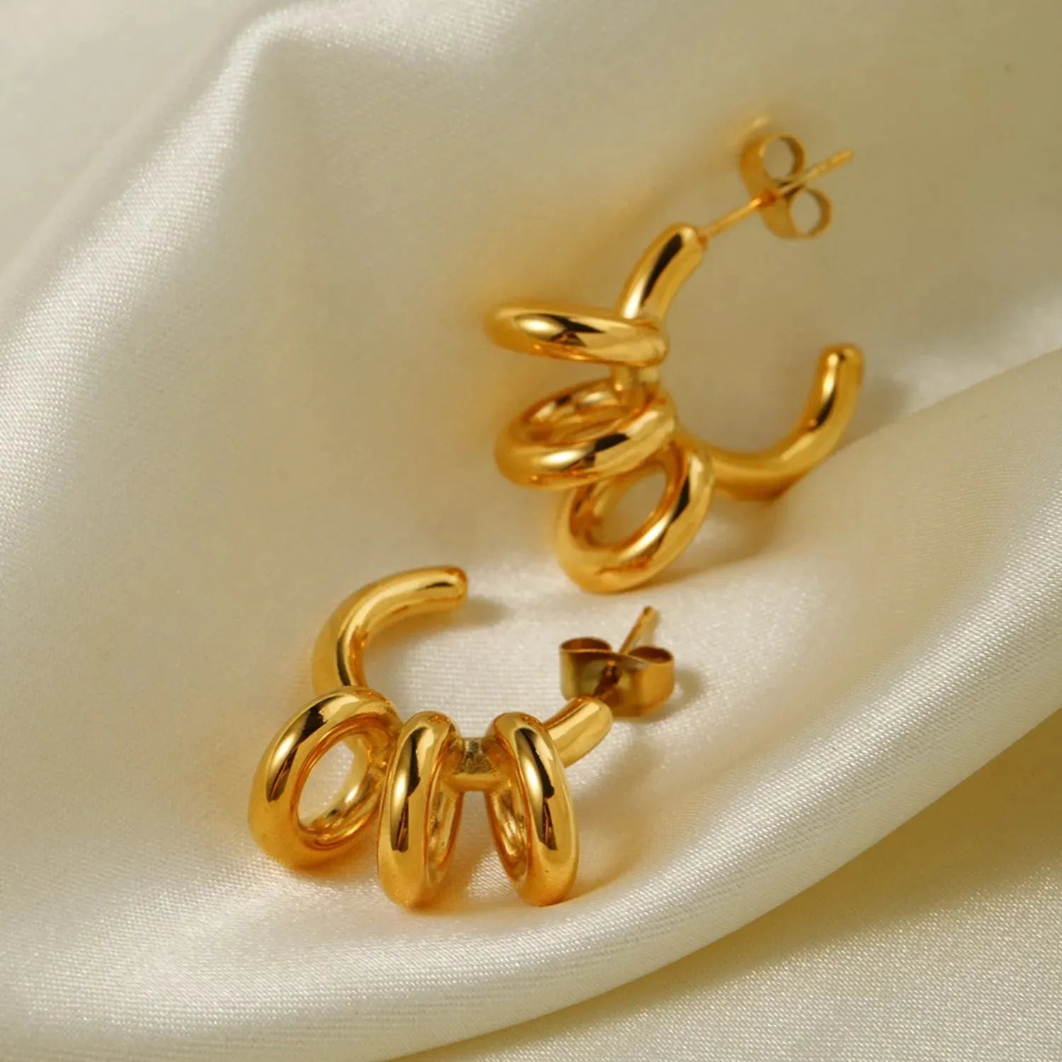 Stainless Steel C-Hoop Earrings Gold One Size Earrings - Tophatter Daily Deals