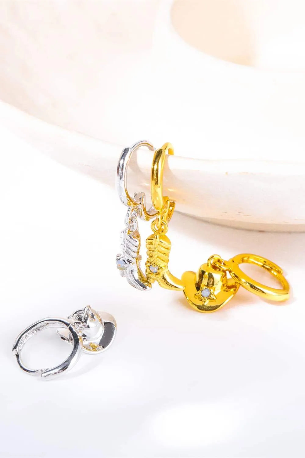 Hat & Boot Shape Asymmetrical Copper 14K Gold Plated Earrings Earrings - Tophatter Daily Deals