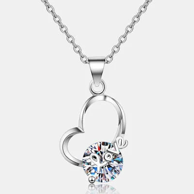 2 Carat Moissanite Heart 925 Sterling Silver Necklace Silver One Size Moissanite - Tophatter Daily Deals