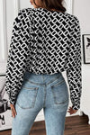 Geometric V-Neck Long Sleeve Blouse Blouses - Tophatter Daily Deals