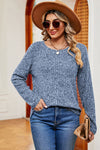 Ribbed Round Neck Long Sleeve T-Shirt Dusty Blue Women's T-Shirts - Tophatter Daily Deals