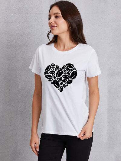 Heart Round Neck Short Sleeve T-Shirt White Women's T-Shirts - Tophatter Daily Deals