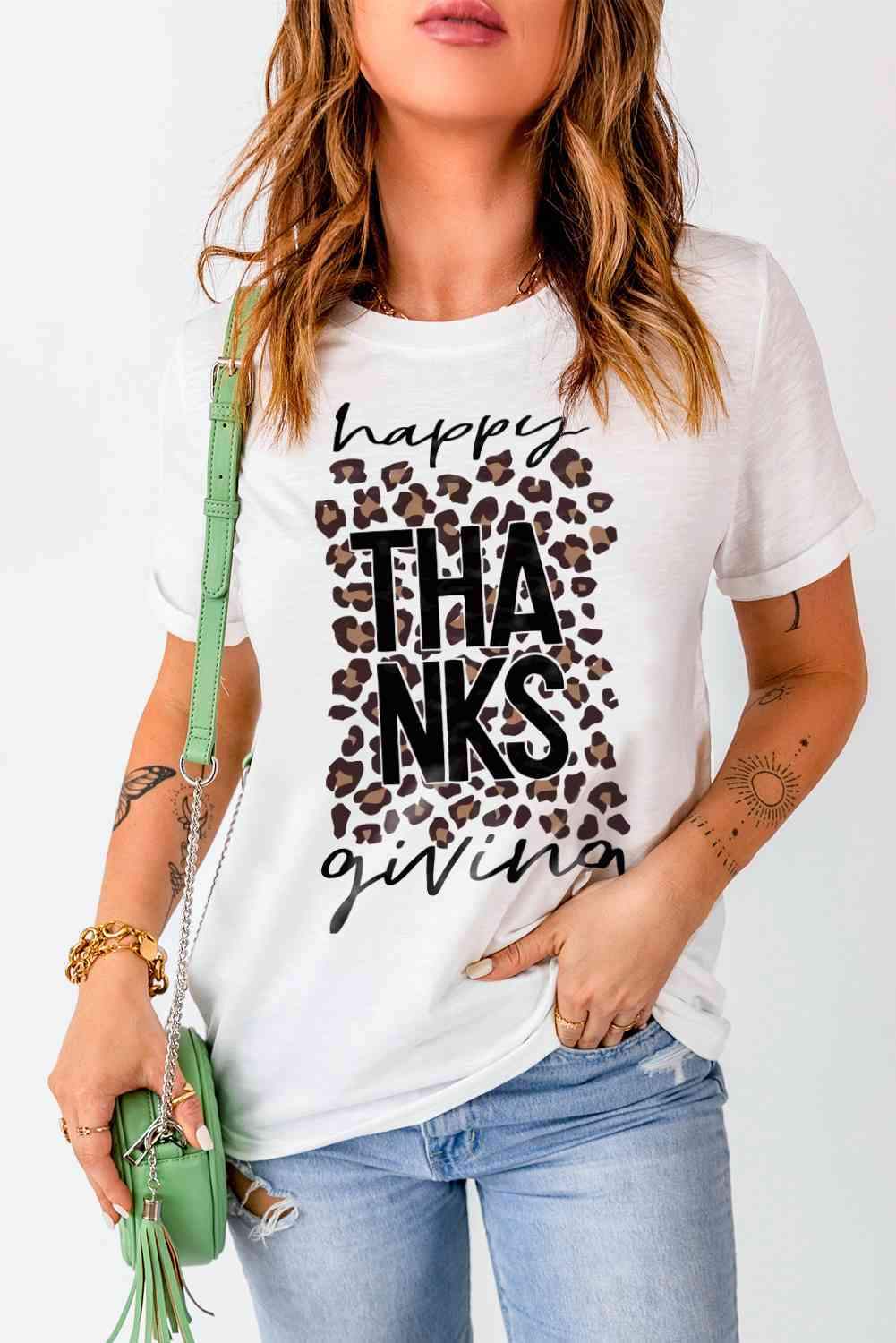 HAPPY THANKSGIVING Graphic T-Shirt White Women's T-Shirts - Tophatter Daily Deals