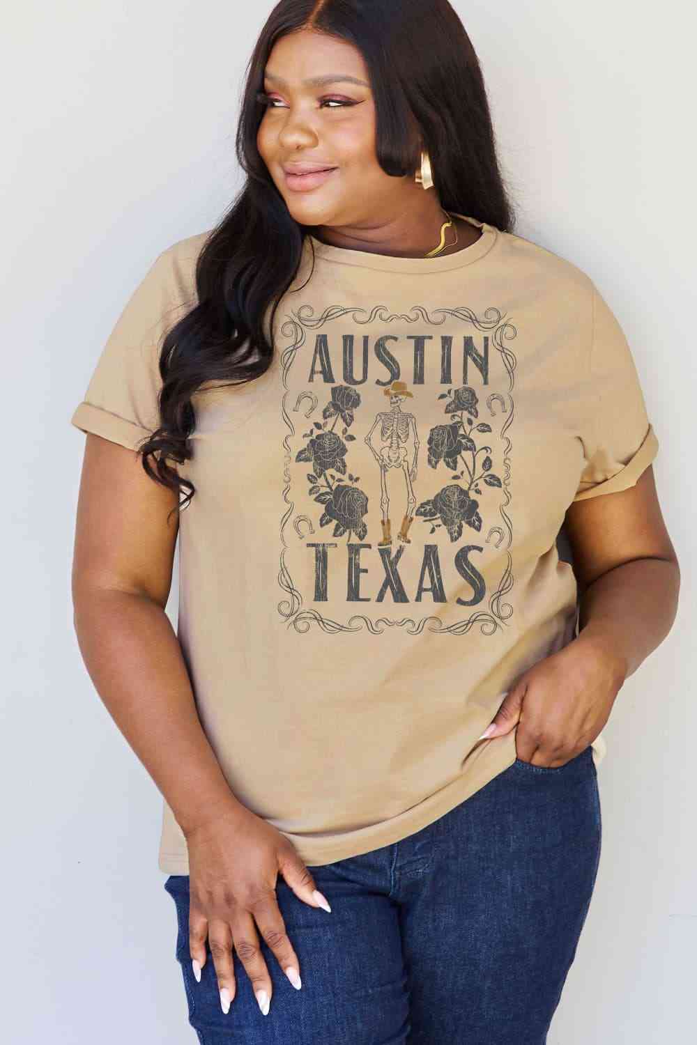 Simply Love Full Size AUSTIN TEXAS Graphic Cotton T-Shirt Women's T-Shirts - Tophatter Daily Deals