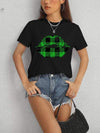 Plaid Lip Graphic Round Neck T-Shirt Women's T-Shirts - Tophatter Daily Deals