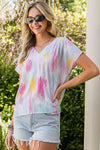 High-Low V-Neck Short Sleeve Blouse - Tophatter Deals