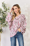 Heimish Full Size Floral V-Neck Balloon Sleeve Blouse Blouses - Tophatter Daily Deals