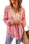 Floral Lace Trim Balloon Sleeve Blouse Blouses - Tophatter Daily Deals