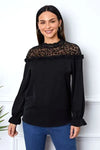 Leopard Frill Flounce Sleeve Blouse Black Blouses - Tophatter Daily Deals