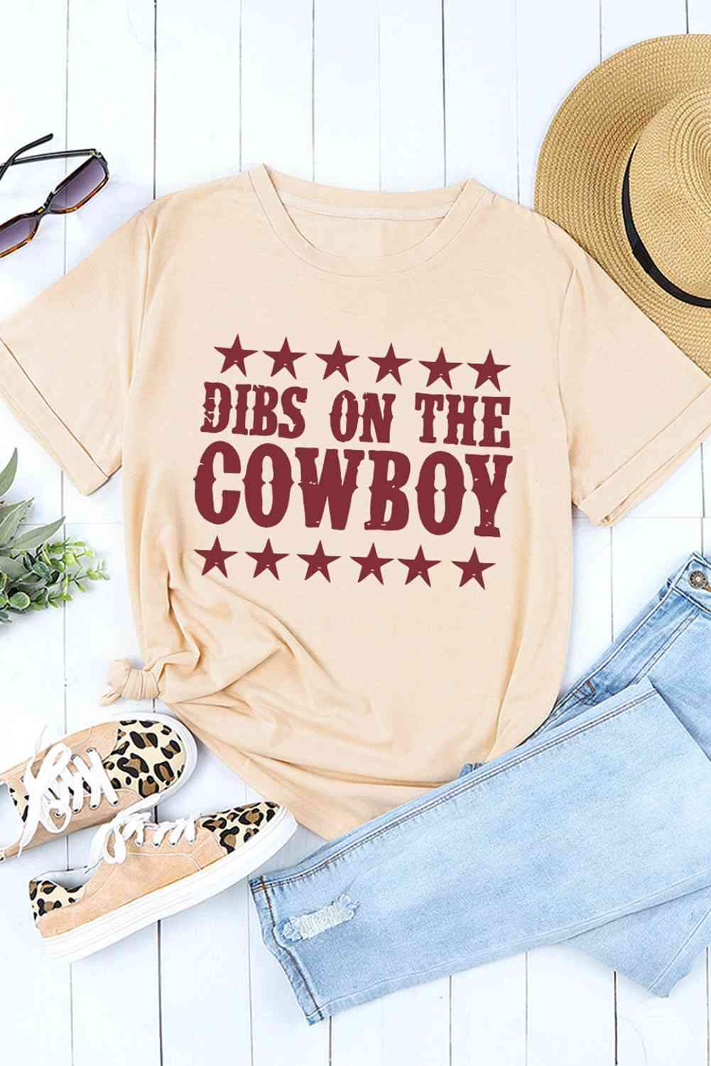 DIBS ON THE COWBOY Round Neck Tee Shirt - Tophatter Daily Deals