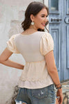 Deep V Frill Trim Babydoll Blouse Blouses - Tophatter Daily Deals