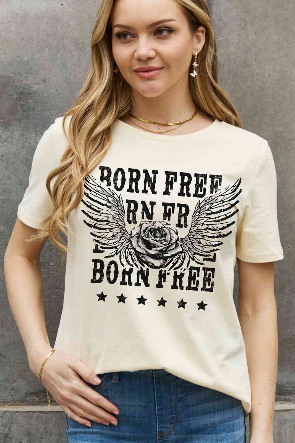 Simply Love Simply Love Full Size BORN FREE Graphic Cotton Tee Women's T-Shirts - Tophatter Daily Deals