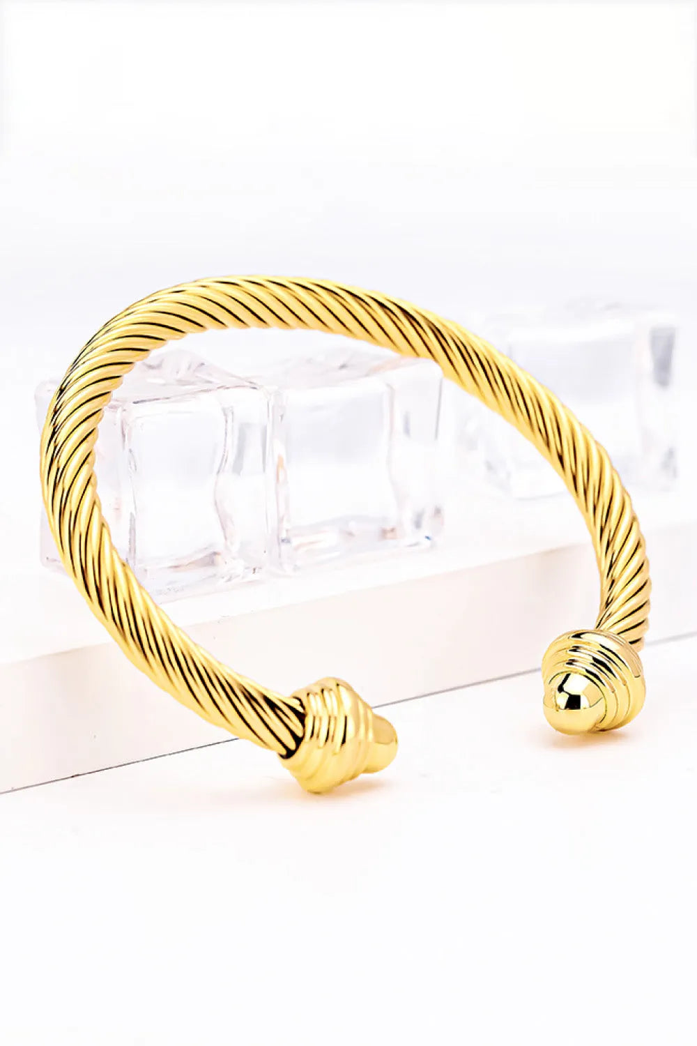 Stainless Steel Twisted Open Bracelet Gold One Size Bracelets - Tophatter Daily Deals