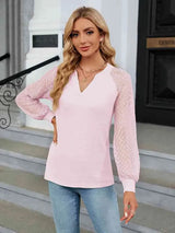 Notched Neck Raglan Sleeve Blouse Blouses - Tophatter Daily Deals