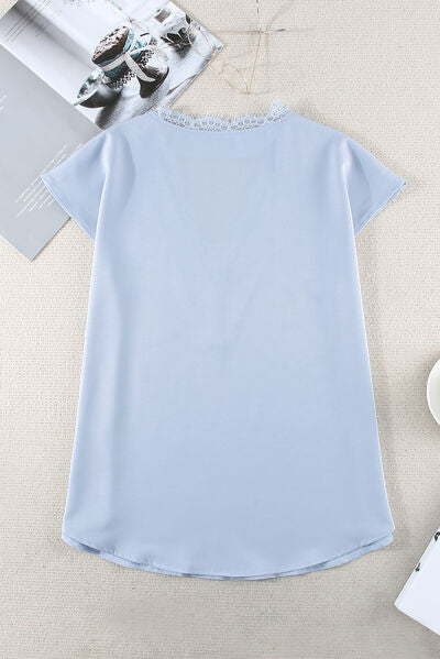 Lace Detail V-Neck Cap  Sleeve T-Shirt - Shop Exciting Products, Brands, And Tools At Tophatter. Exclusive offers. Free delivery everywhere!