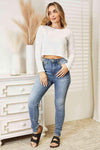 Full Size Long Sleeve Cropped Top Blouses - Tophatter Daily Deals