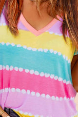 Color Block V-Neck Short Sleeve Tee Women's T-Shirts - Tophatter Daily Deals