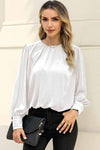 Round Neck Puff Sleeve Blouse Blouses - Tophatter Daily Deals