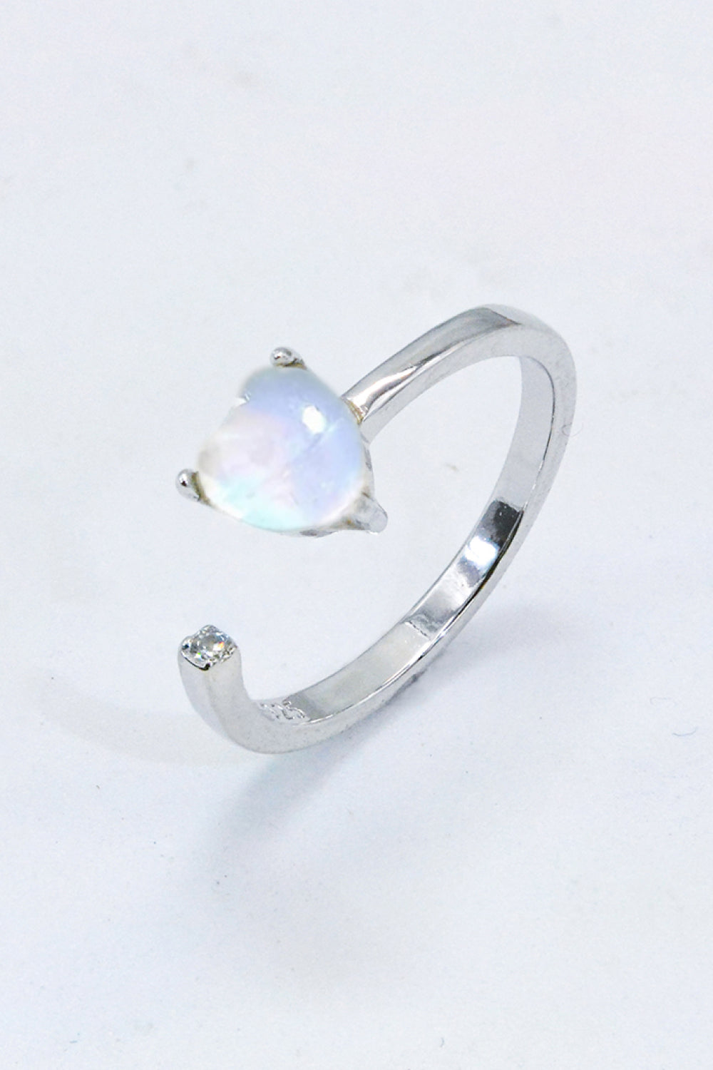 Inlaid Moonstone Heart Adjustable Open Ring Moonstone - Tophatter Daily Deals