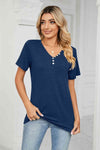 Decorative Button V-Neck T-Shirt Women's T-Shirts - Tophatter Daily Deals