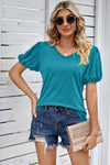 Heathered V-Neck Balloon Sleeve T-Shirt Women's T-Shirts - Tophatter Daily Deals