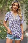 Floral V-Neck Short Sleeve T-Shirt Women's T-Shirts - Tophatter Daily Deals